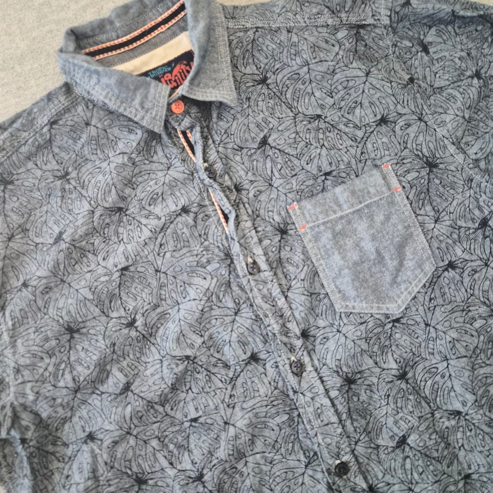 Tranquility Mayhem Men Medium Grey Monstera Leaf Print Short Sleeve Button Shirt